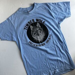 Vintage Timber Wolf Preservation Society T-Shirt Single Stitch 80s Blue Size L